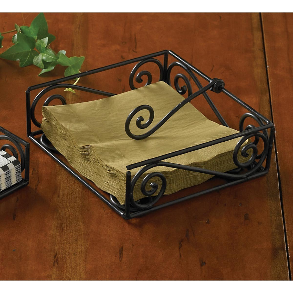 Black Village Scroll Luncheon Napkin Holder