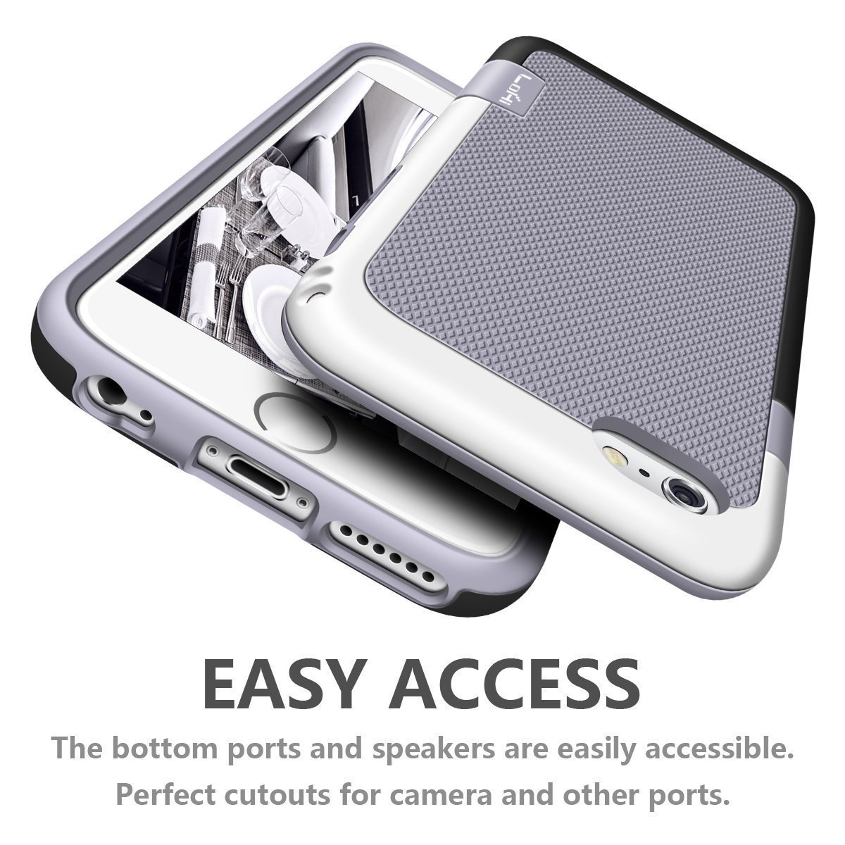 iPhone 6 Case, LoHi Hybrid Impact 3 Color TPU Shockproof Rugged Case [Extra Front Raised Lip] Back Strips Anti-slip [Protective Buffer] Dual Protection Cover Case for iPhone 6/6s 4.7 Inch (Grey)