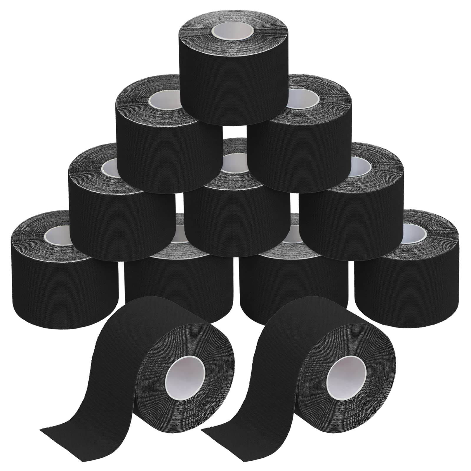 BB Sport 12 Rolls Kinesiology Tape 5 m x 5 cm Many Colors E-Book Application Examples Muscle Support Elastic Strapping Tape, Colour:Black