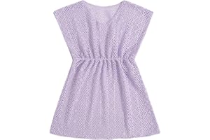 SHENHE Girl's Swim Cover Up V Neck Sleeveless Hollow Out Beach Dress Coverup Beachwear