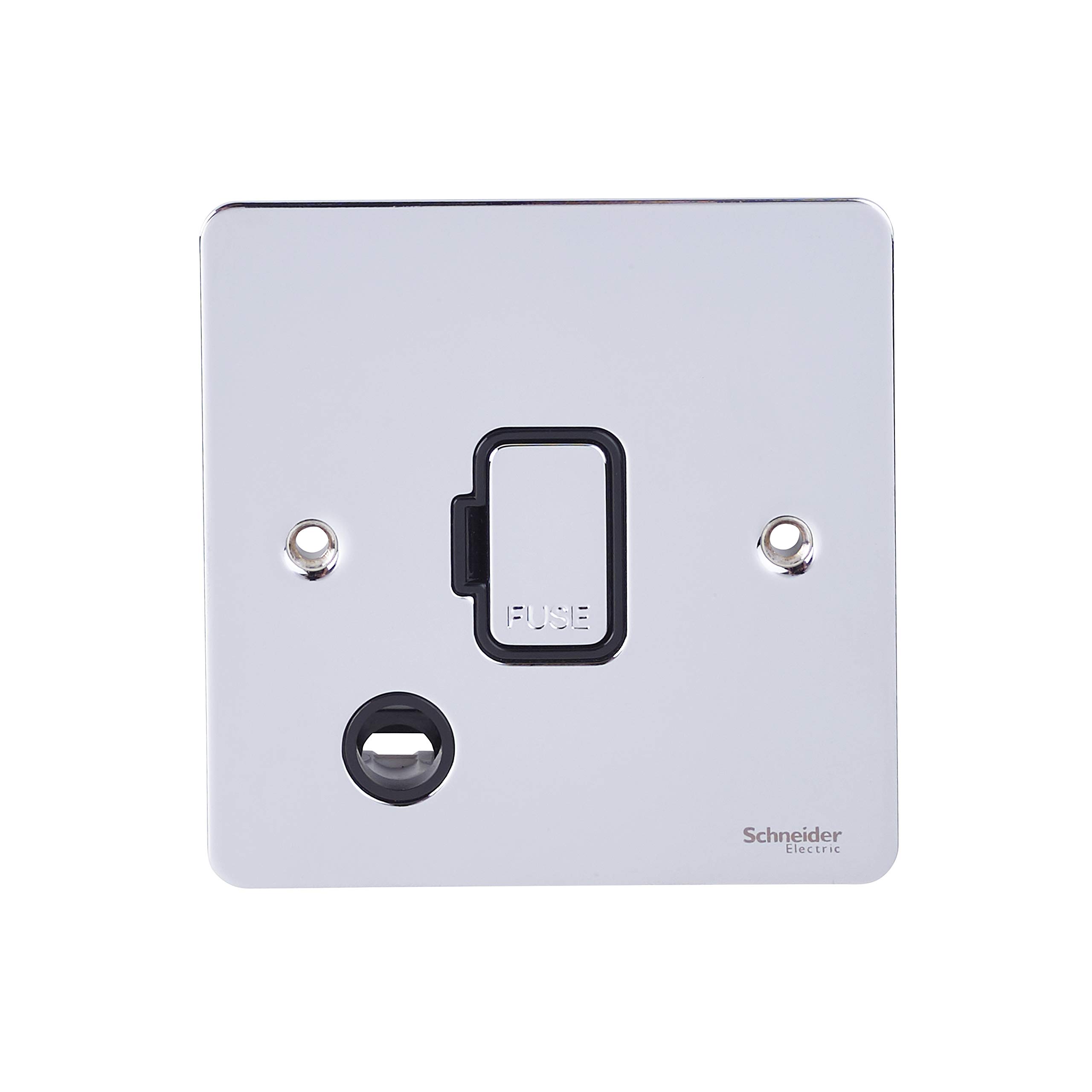 Schneider Electric Ultimate Flat Plate - Unswitched Fused Connection Unit, with Flex Outlet, 13 A, GU5203BPC, Polished Chrome with Black Insert — image 1