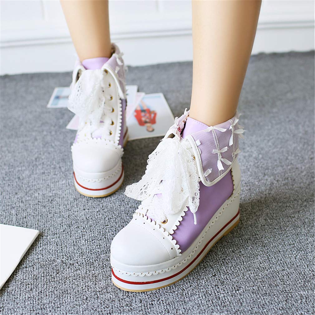 Cheap HILIB Women s Cute Lolita Boots Cosplay Brogue Wedge