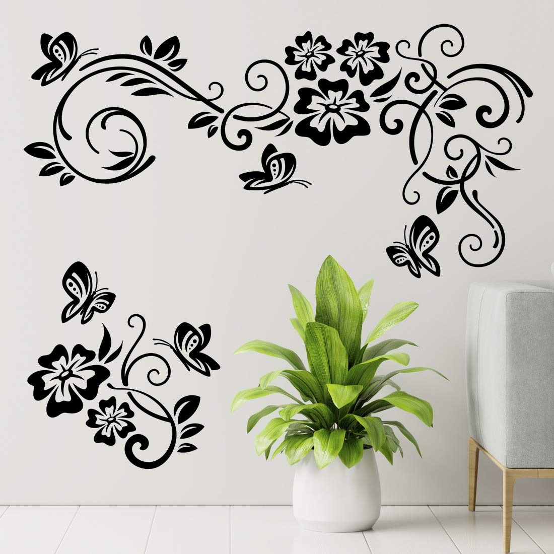 Flowers Butterflies Wall Sticker Floral Ornament Bloom Wallpaper Vinyl Decal Mural Home Living Room Bedroom Decoration Sticker