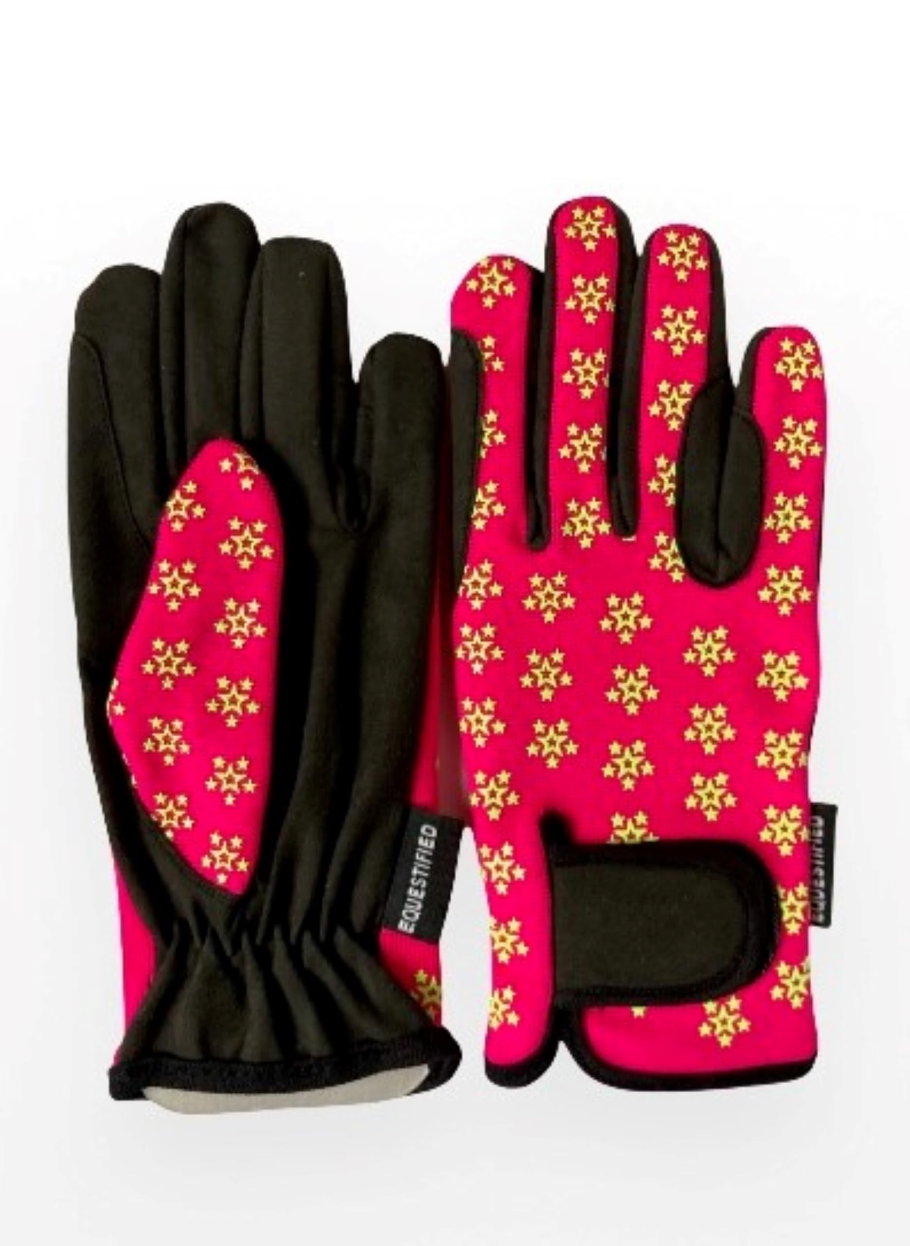 Equestified Youth Equestrian Gloves with STAR Design for Girls & Boys Children Gloves All Weather Outdoor Sports Gloves Horse Riding (8-10 Years, Pink)