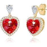 Trendy Austrian Crystal Heart Halo Drop Stud Earrings for Women 14K Gold Plated Dangle Earring Hypoallergenic Jewelry Gift
