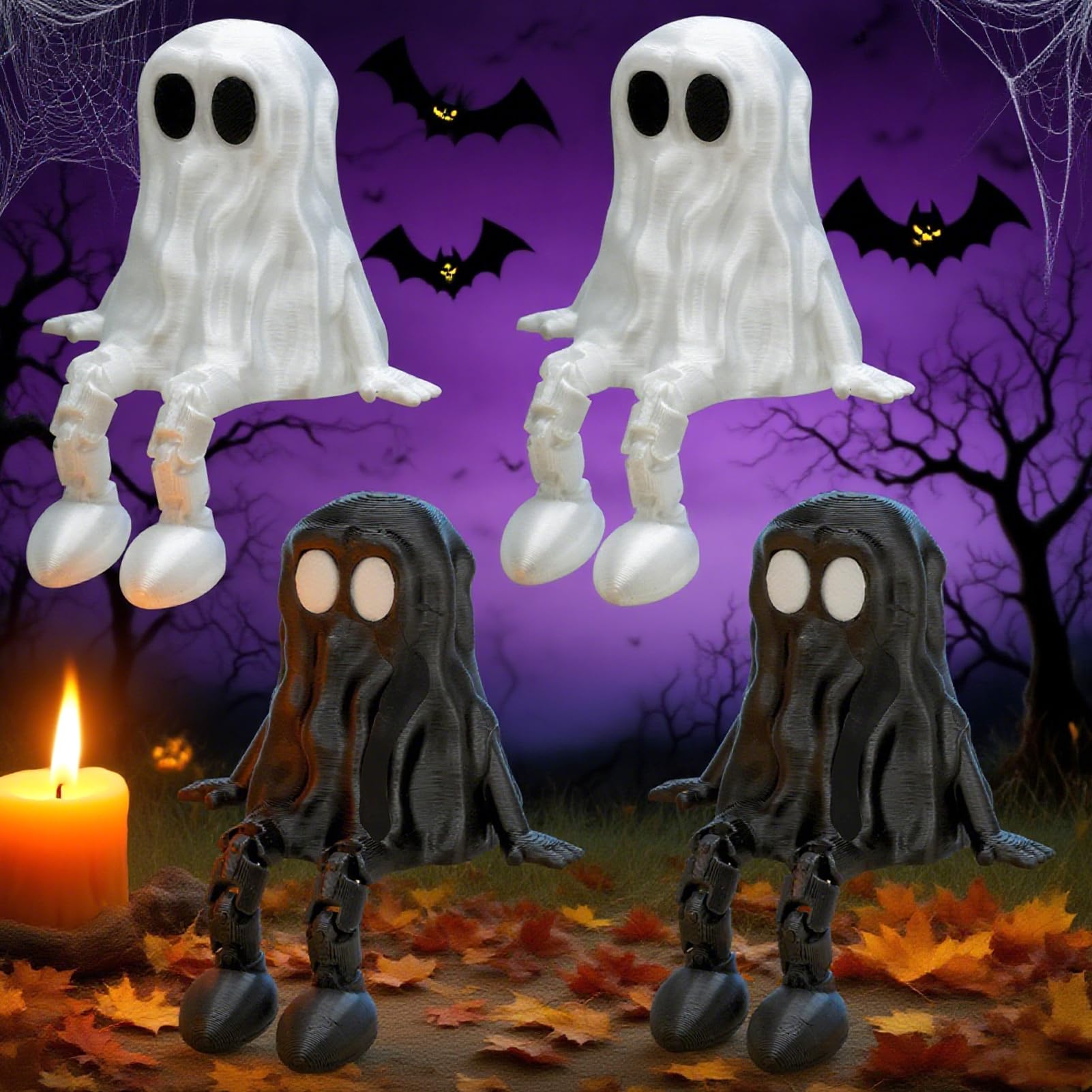 Photo 1 of Aqzaxora 4Pcs Halloween Decorations,Ghost Decor Shelf Sitter Decorations, Outdoor,3D Printed Resin Statue, Joint Movable Figurines Bookshelf/Desk Centerpiece Shelf & Mantel Display for Halloween