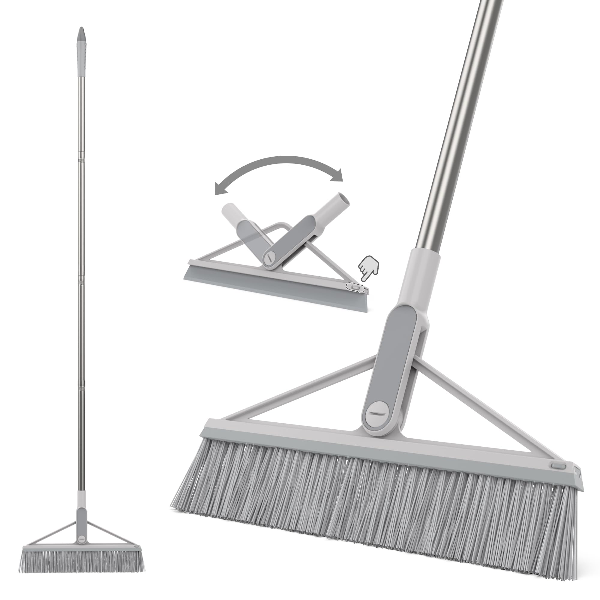 KOLLIEE 2 in 1 Floor Squeegee Broom Set Window Long Handle Rubber Squeegee Brush Mop Kit with Adjustable Handle 120° Rotating Angle Head for Wet Room Hard Floor Outdoor