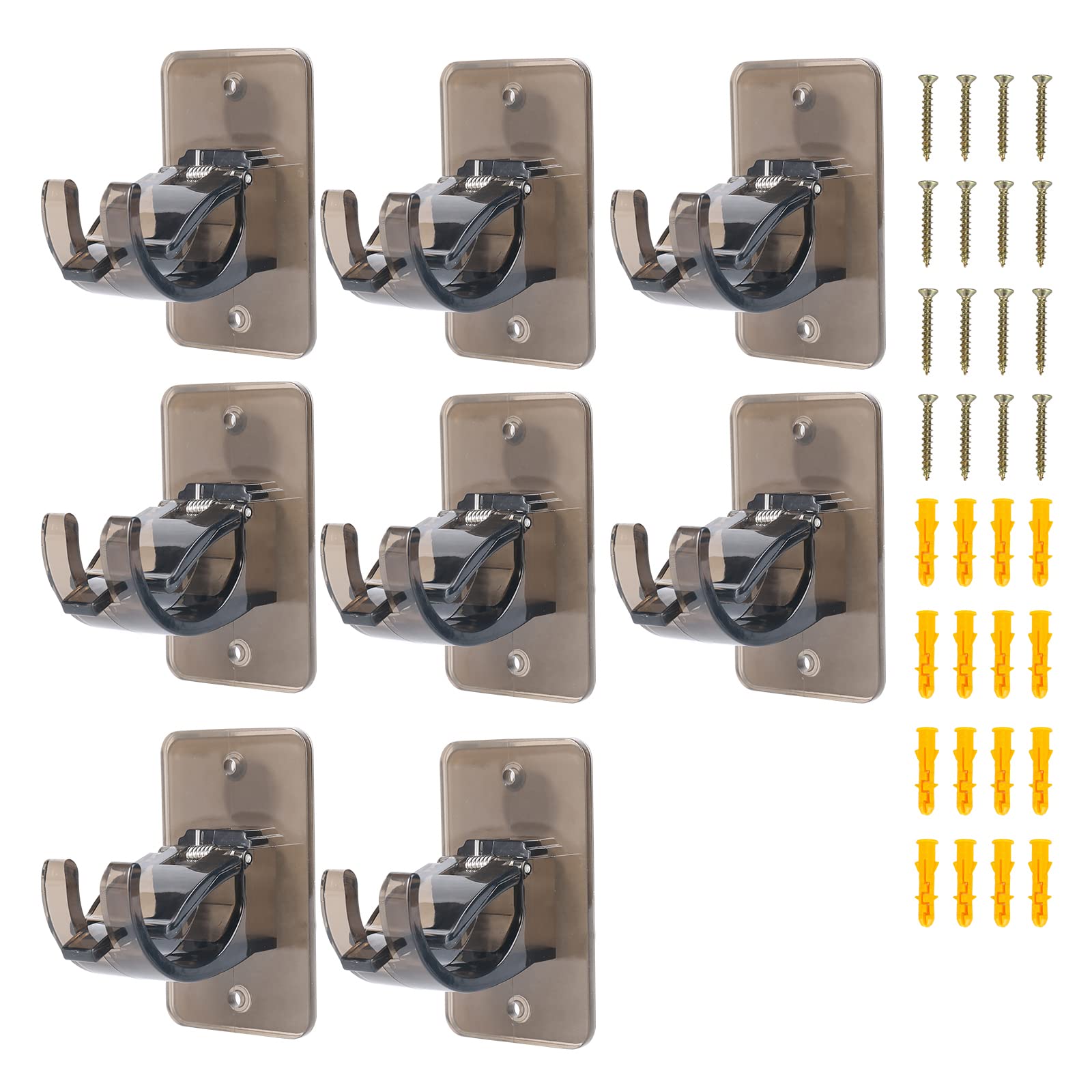 8pcs Transparent Black Upgraded No Drill Curtain Rod Brackets Universal Self Adhesive Wall Mount fits Support Curtain 0.6'' to 1.5'' Curtain Rod