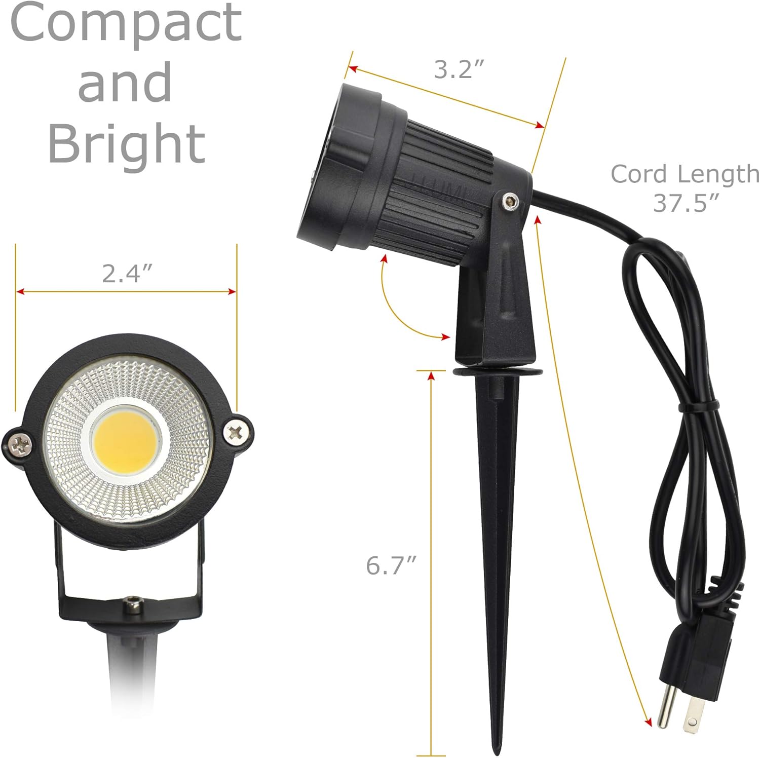 J.LUMI GSS6005 Outdoor LED Spotlights 5W, 120V AC, 3000K Warm White, Outdoor Use, Metal Ground Stake, Flag Light, Outdoor Spotlight with Stake, UL Cord 3-ft with Plug (Pack of 2): Home Improvement