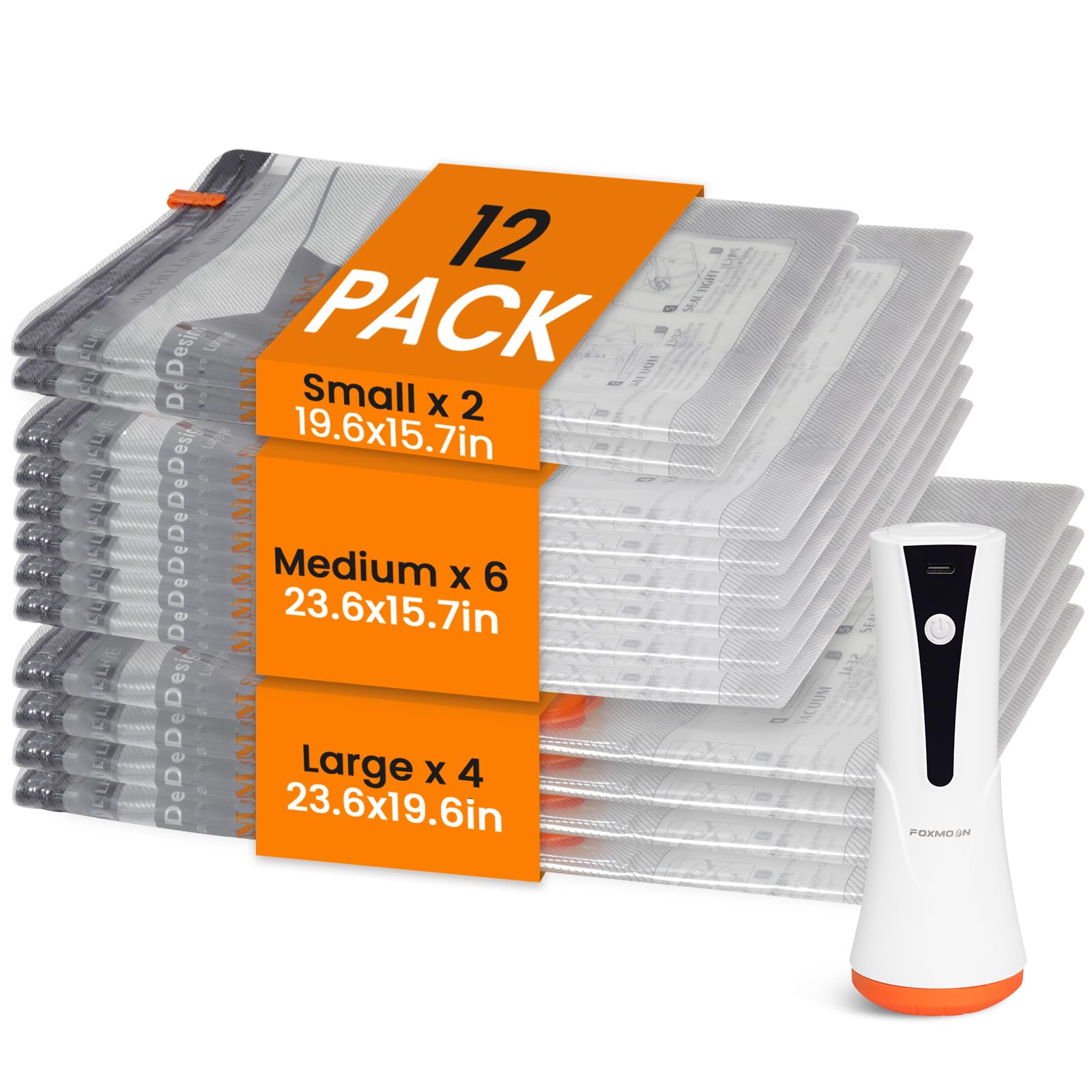 Photo 1 of Vacuum Seal Bags for Clothing Travel with Rechargeable Cordless Pump, 12 Pack Compression Space Saver Bags for Packing, Luggage and Seasonal Storage