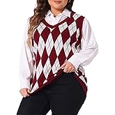 Agnes Orinda Plus Size Sweater Vest for Women Plaid Cable Knit Sleeveless Pullover Crop Top Sweater Vests