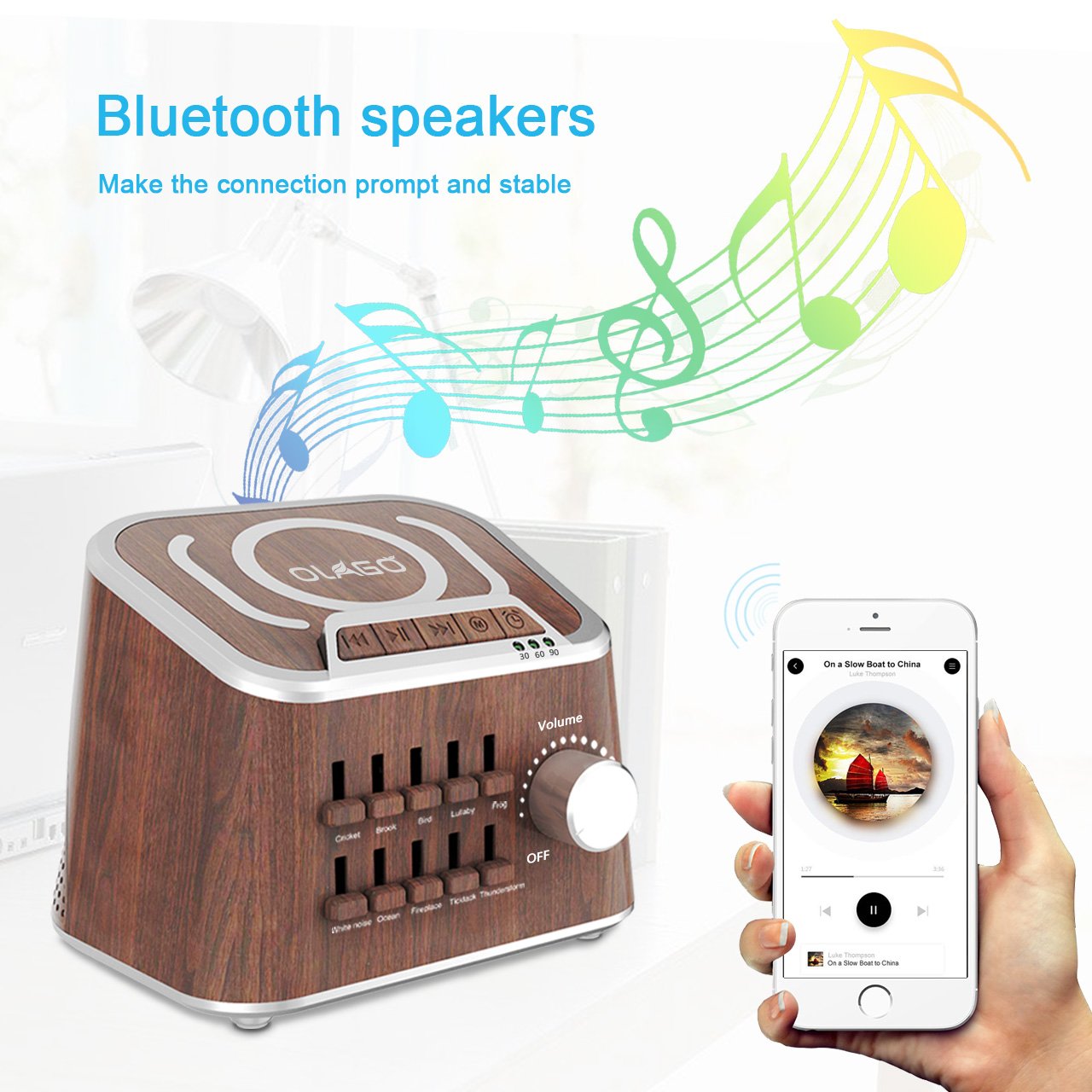 White Noise Machine, Olago Mixed Sound Sleep Spa Machine for Insomniac, Yoga, Working, Speech Privacy and Baby Nursery - Bluetooth Speaker with 10 Natural Soothing Sound