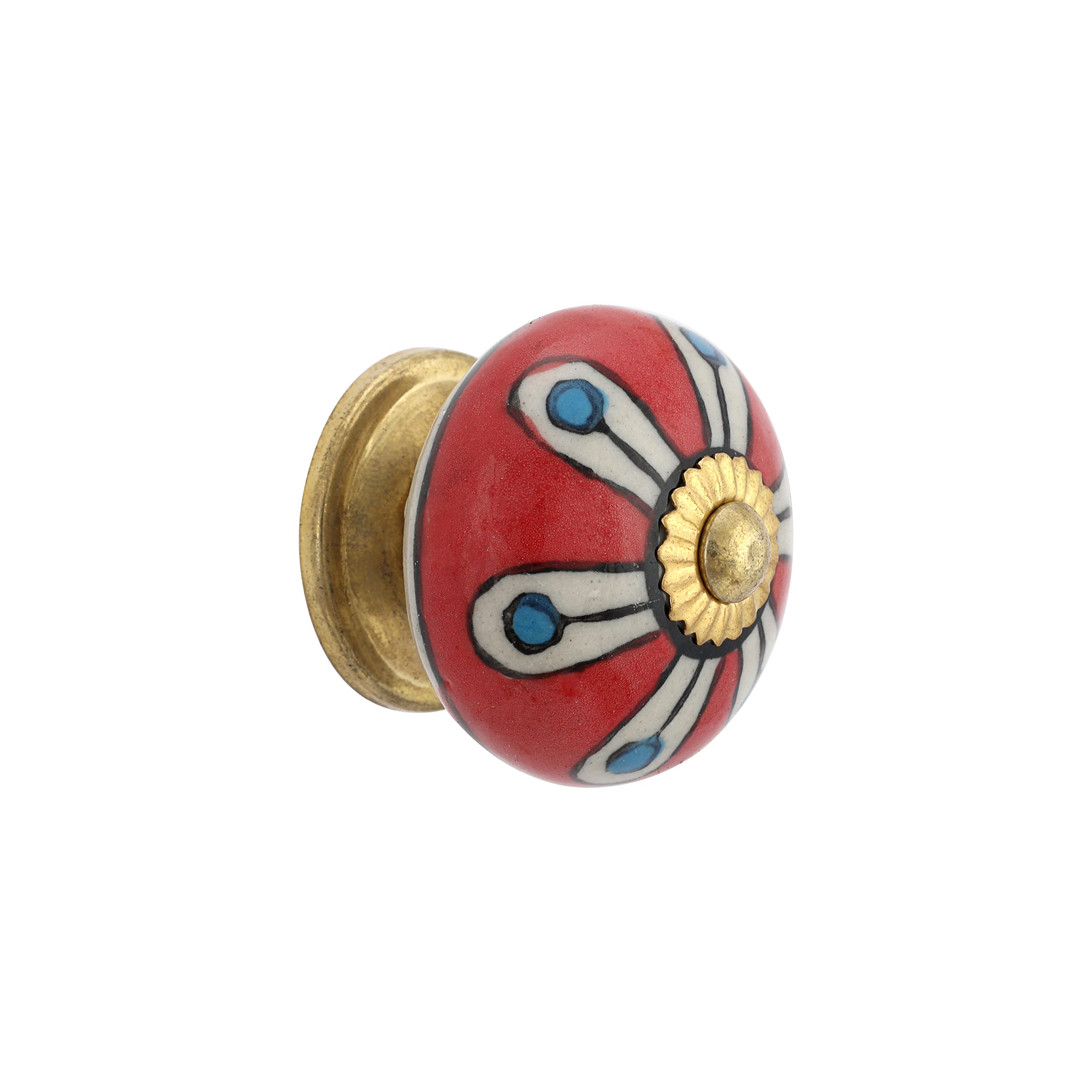 Rasiya Art Boho Knobs Ceramic for Dresser Drawers - Boho Handmade Ceramic Kitchen Cupboard Pull Handle Countryside Farmhouse Furniture Hardware - Red Floral - Pack of 4