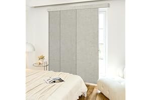 Heefen Adjustable Panel Track Blinds Blackout Vertical Blinds with Valance, Sliding Glass Door Blinds, Room Dividers, Retractable Track from 42" to 74" W, Trimmable Panel Up to 96" H (Linen Beige)