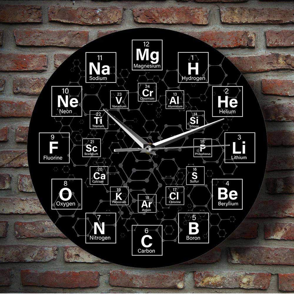 mubgo Wall Clocks Periodic Table of The Elements Chemical Symbols Wall Clock Science Wall Art Decor 
