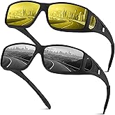 Fanshen Polarized Night Driving Glasses, HD Anti Glare UV Protection Fit Over Night Vision Glasses for Men Women