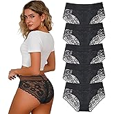 Cinvik Lace Underwear for Women Womens Sexy Underwear Plus Size Lace Panties Lacy Sexy High Cut Lady Black Panties Floral Bulk 4XL