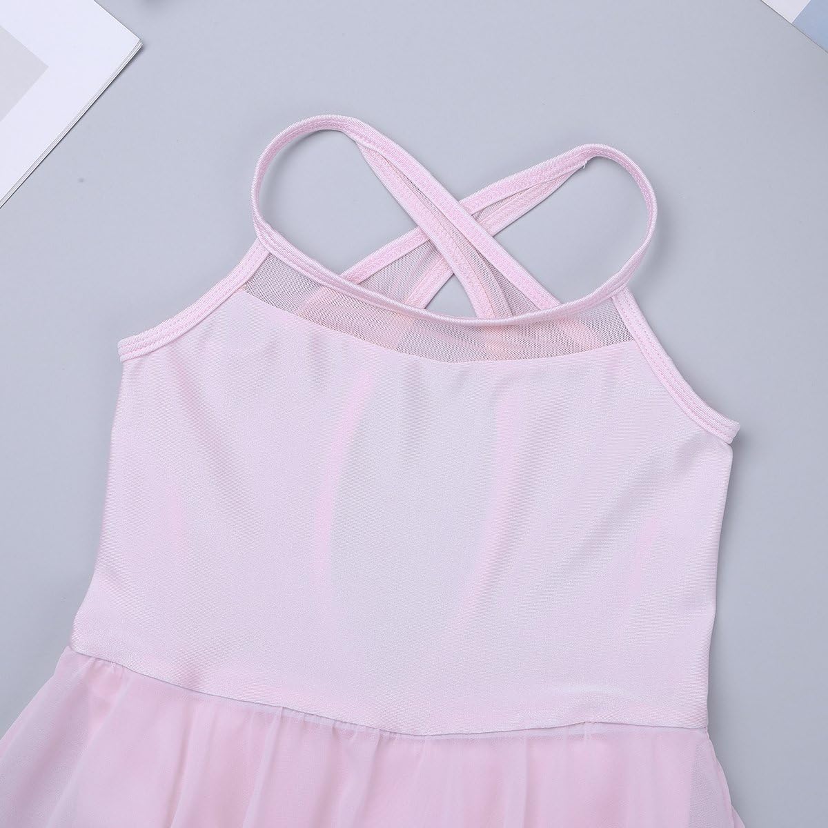 inhzoy Girls Mesh Camisole Gymnastic Leotard Dance Dress Kids Cutout Lyrical Ballet Figure Ice Skating Dress Costume: Clothing