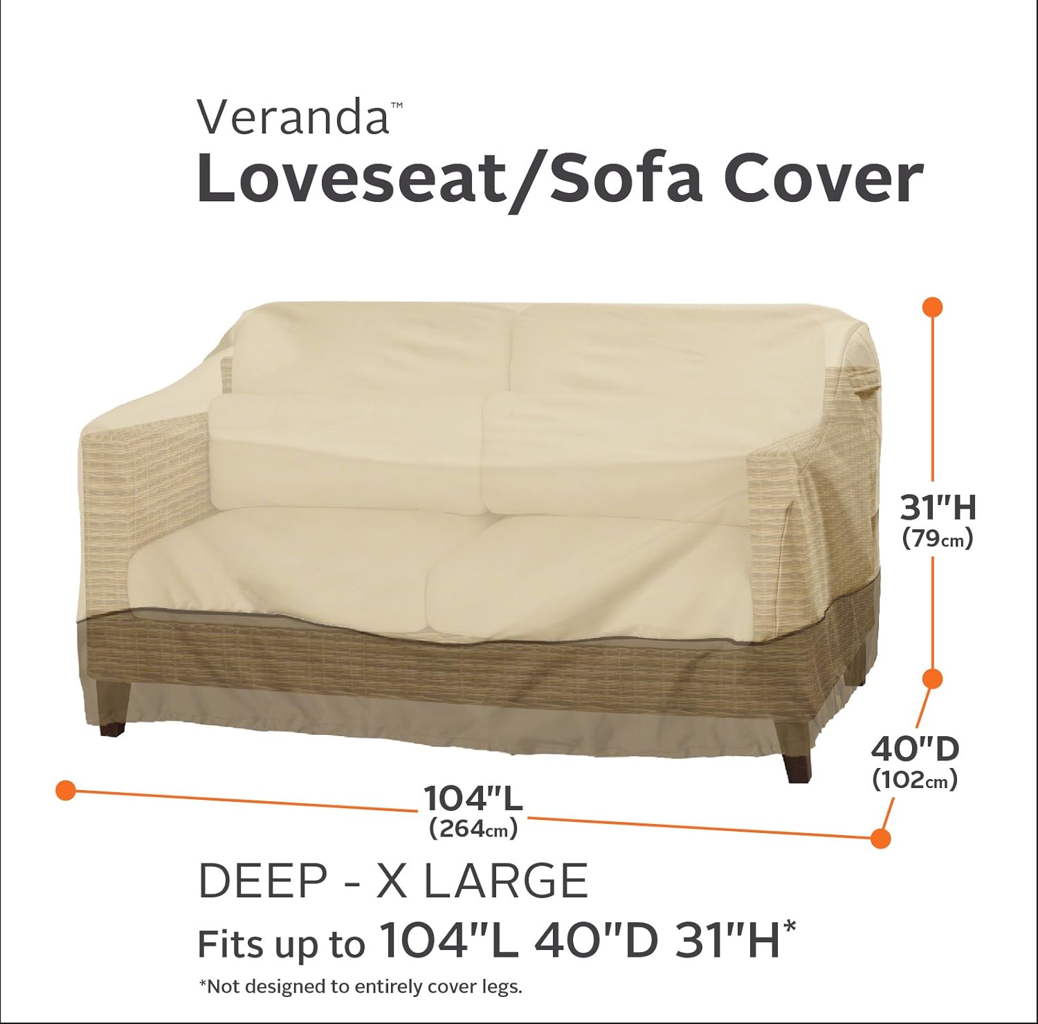 Classic Accessories 55-415-051501-00 Veranda Water-Resistant 104 Inch Deep Seated Patio Sofa/Loveseat Cover, Pebble, X-Large : Garden & Outdoor