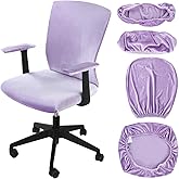 Tallew 4 Pcs Office Chair Covers Set Computer Universal Protective Stretchable Chair Seat Covers Desk Armrest Slipcovers Pads Office Cushion Backrest for Rotating(Purple)