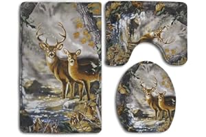 Real Tree Camouflage Deer 3-Piece Soft Bath Rug Set Includes Bathroom Mat Contour Rug Lid Toilet Cover Home Decorative Doorma