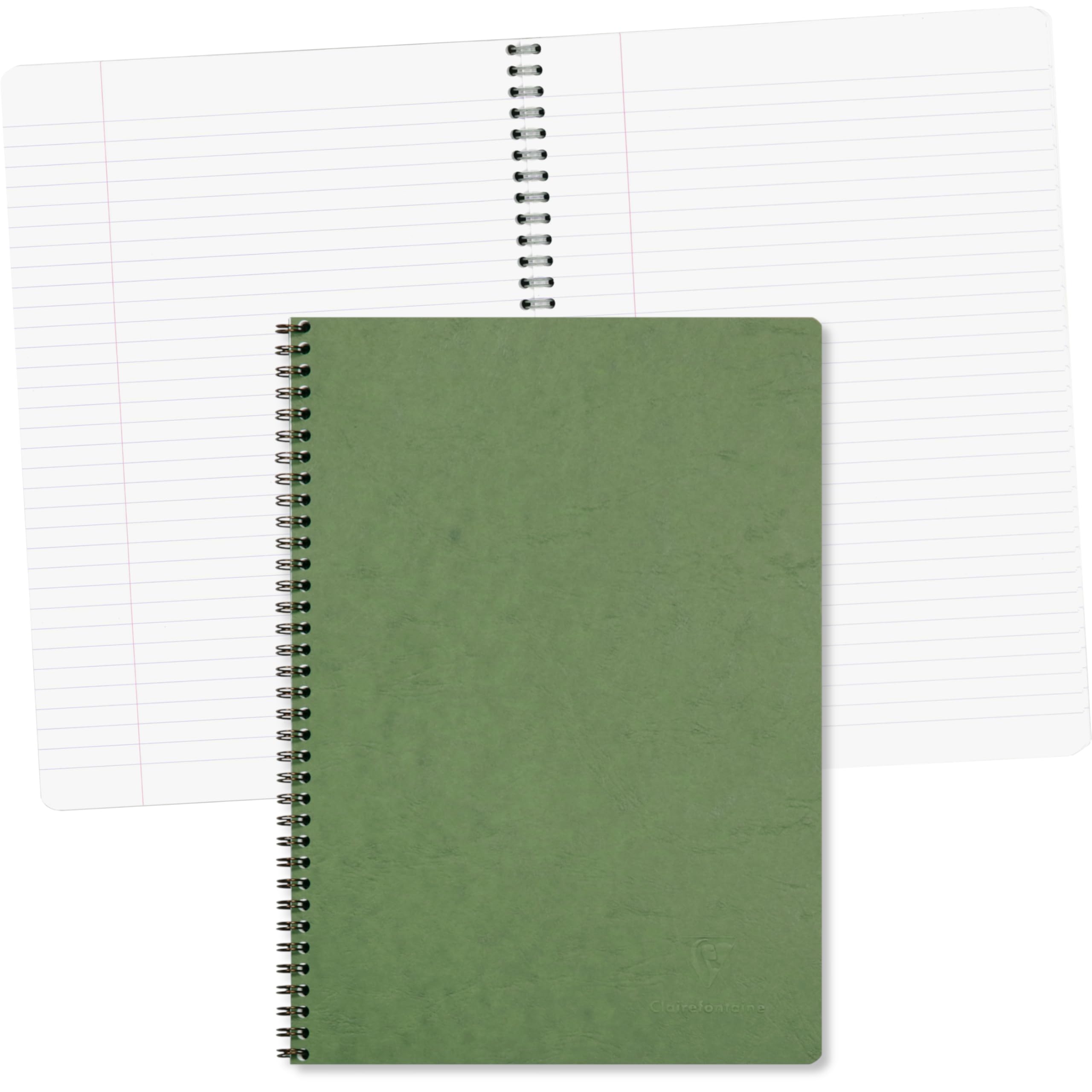 Clairefontaine 781453C Age Bag Collection A Green Spiral Notebook - A4 21x29.7 cm - 100 Lined Pages with Margin - White Paper 90 g - Glossy Card Cover Leather Grain