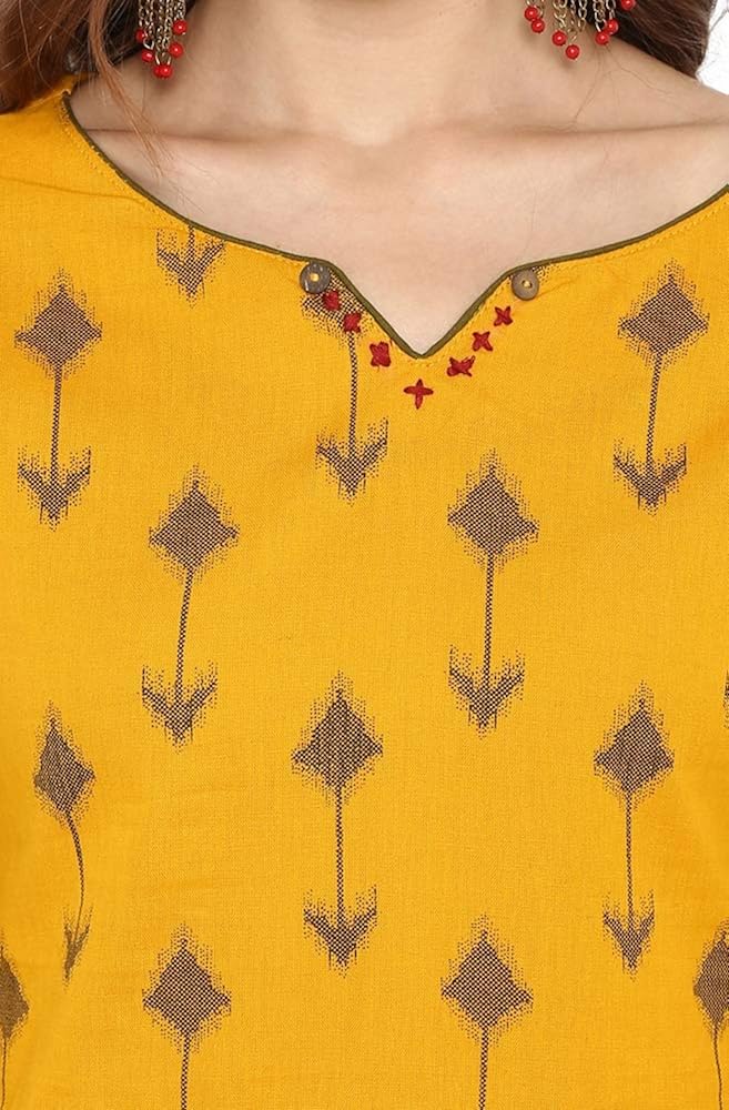 janasya women's cotton printed a-line kurta with straight pant