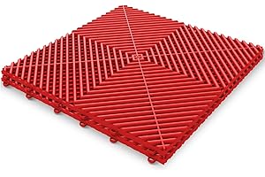 GOSLARLIT 15.7"x15.7" Garage Flooring Tiles, Non-Slip Interlocking Plastic Garage Floor Mat, Garage Organization & Garage Storage, Vented Pattern (red, 25pcs)
