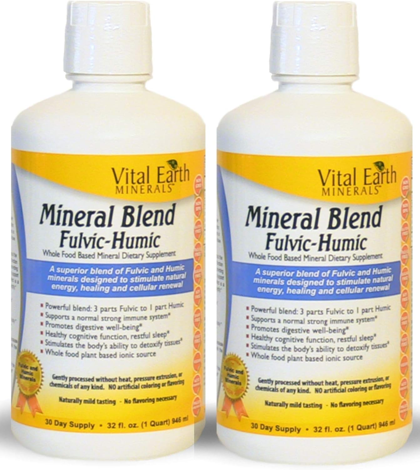 2 Pack of Vital Earth Minerals Mineral Blend Fulvic-Humic -32 Fl. Oz. - 1 Month Supply (Each) 64 oz total- Vegan Liquid Ionic Trace Mineral Multimineral Supplement - Almost Tasteless - Plant Based: Health & Personal Care