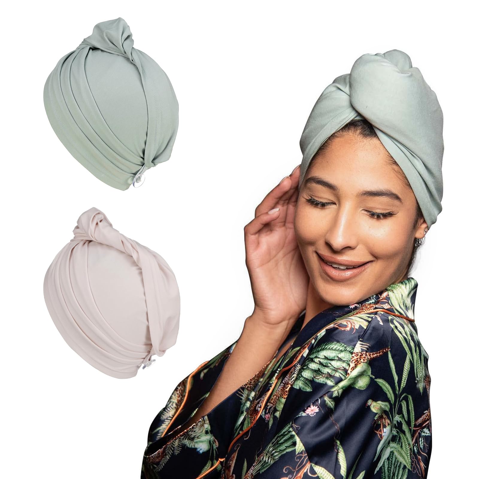 Photo 1 of **Only One**KISMETICS - 2 PCS Tee Shirt Drying Wrap, Frizz Free, Soft & Lightweight&Flexible, Hair Drying Turban, Gentle Drying Towel Wrap with Button, for Long Hair (Sage&Pink)