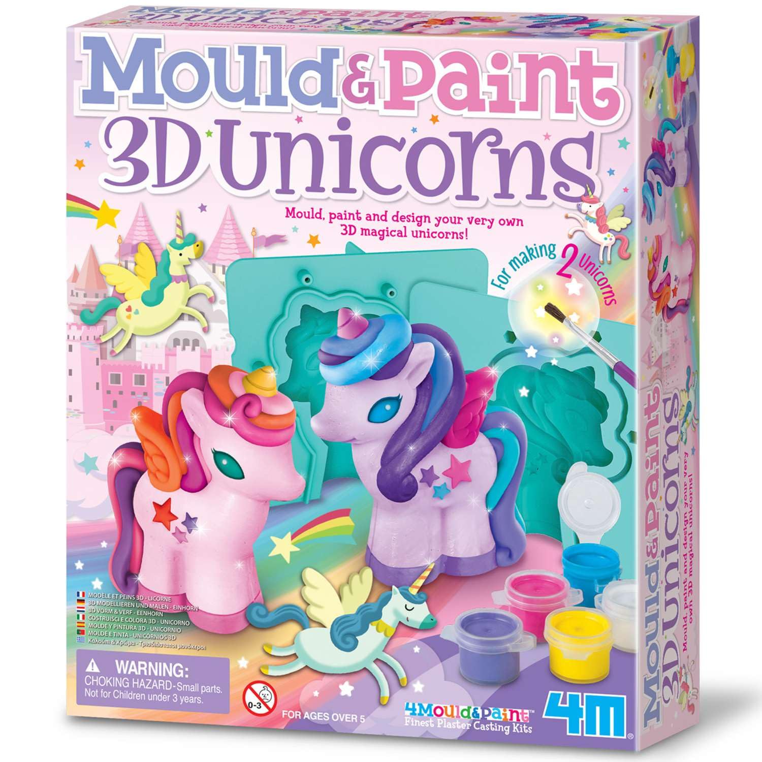 4M Mould & Paint 3D Glitter Unicorns Kit | Creative Unicorn Craft Set - Plaster, Paints, Brush & Carving Tool for Kids Age 5+ | DIY Moulding Activity, Make 2 Magical Models | Fun Art Gift for Children