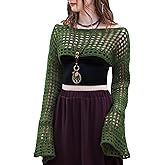 SHENHE Women's Crochet Shrug Hollow Knit Bolero Shrugs Coverup Crop Top Y2K Bell Sleeve Swimsuit Cover Up