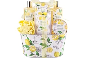 ARIOSEMONDE Bath Gift Set, Lemon Citrus Spa Gift Basket for Women, Includes Shower Gel, Bubble Bath, Body Lotion, Bath Frizzes 8 Pcs, Great Gift Idea for Her Birthday