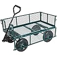 KARMAS PRODUCT Garden Cart Wagon Heavy Duty 550lb Weight Capacity, Mesh Steel Metal Wagon Cart, Yard Cart with 180° Rotating Handle, Removable Sides, 10" Tires, Green