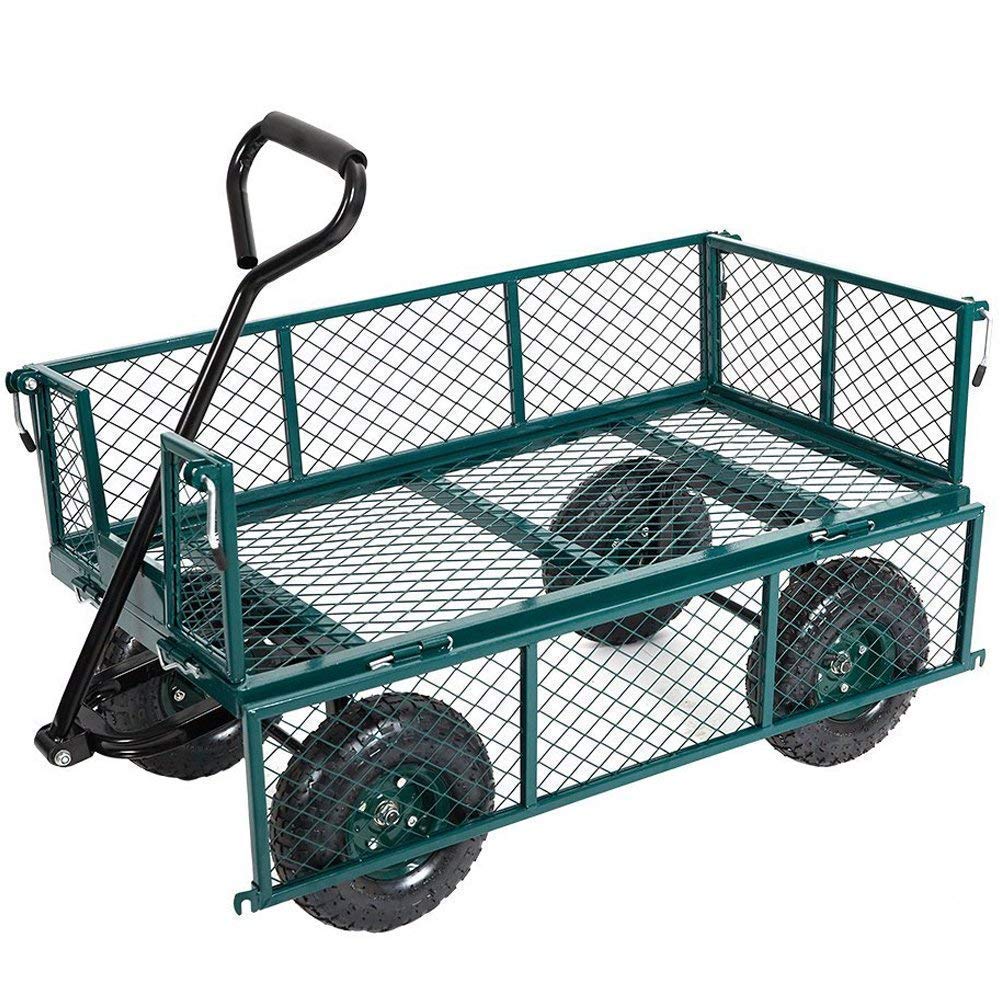 KARMAS PRODUCT Large Garden Utility Wagon Cart Steel Heavy Duty Outdoor Folding Dump Carts,Load Capacity(600 Lb),Green