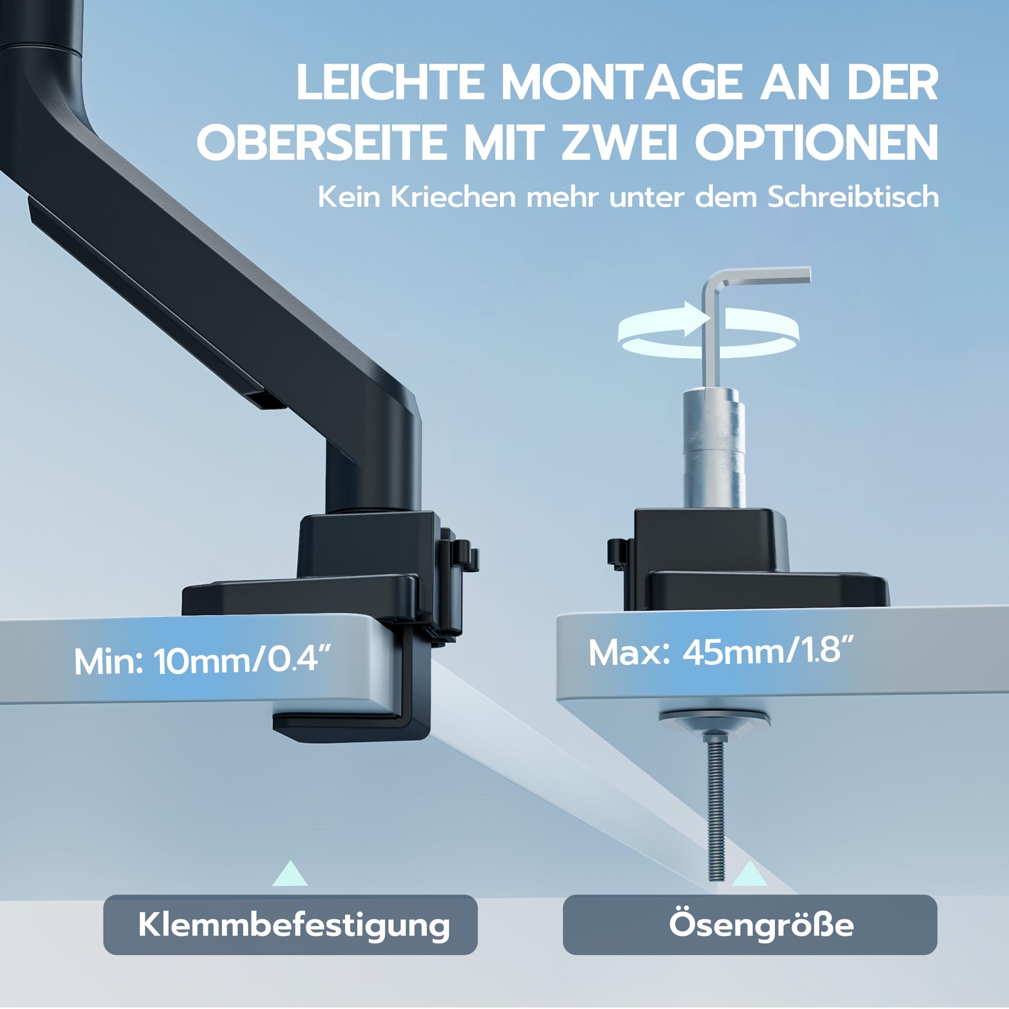 ARES WING Monitor Halterung für 17"-49" Flach Curved Bildschirm, Höhenverstellbar Bildschirmhalterung, Einzel Monitor Arm Tragfähigkeit Max 18 kg, 75/100mm Vesa-Halterung, Tischhalterung Schwarz 7