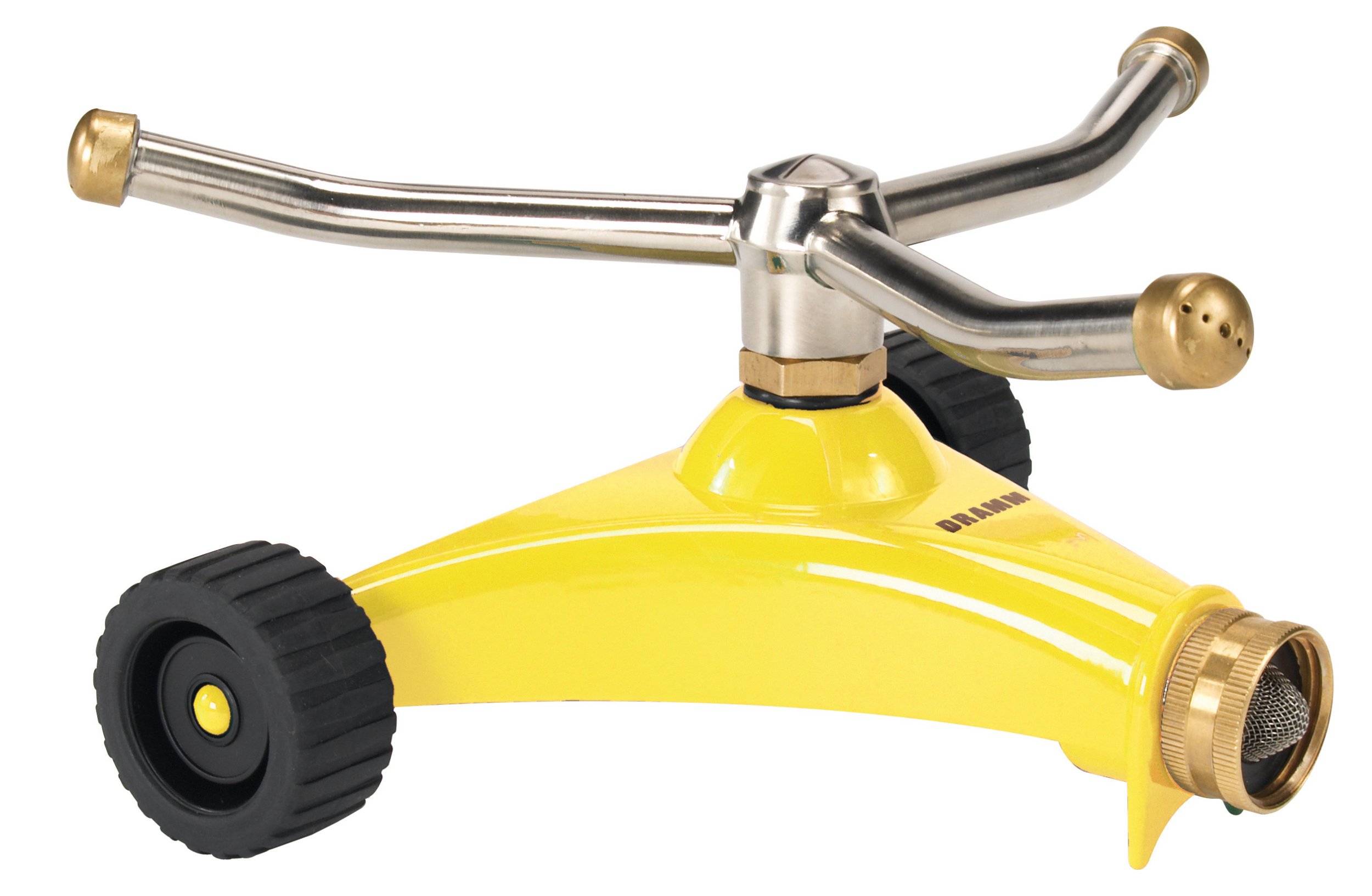 DRAMM ColorStorm 15053 Premium 3-Arm Hot Sprinkler with Heavy Duty Metal Roller Base, Yellow