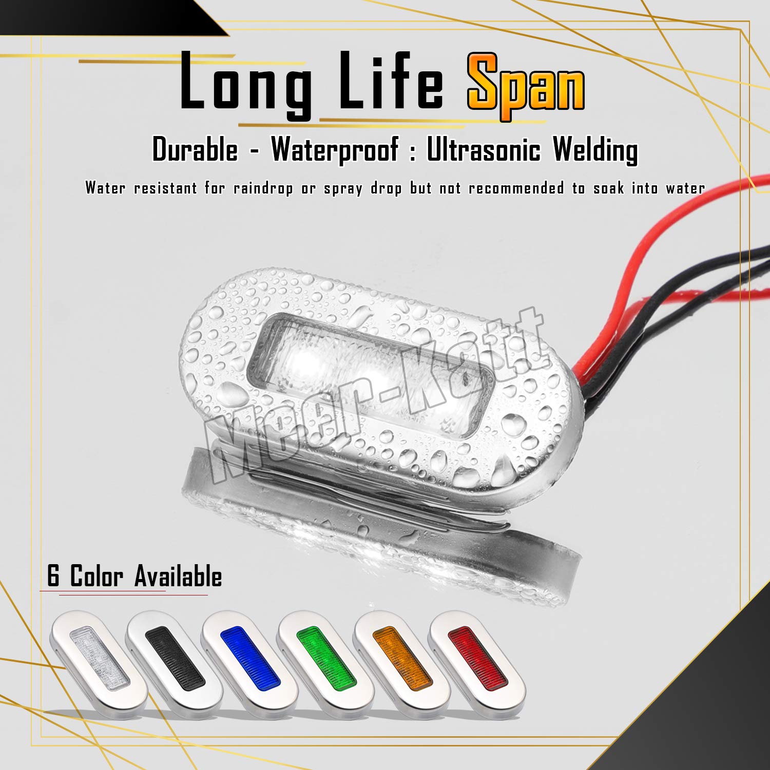 Meerkatt (Pack of 10) 3 Inch Oblong Amber LED Marine Courtesy Light Sealed Flush Mount Clearance Lamp for Yacht Stair Deck Garden Boat RV Cabin Truck Waterproof 12V DC with Chrome Stainless Bezel UV12