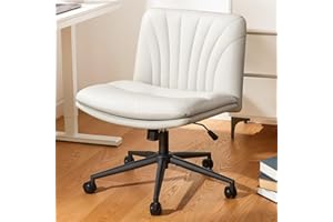 Marsail Armless-Office Desk Chair with Wheels: PU Leather Cross Legged Wide Chair,Comfortable Adjustable Swivel Computer Task Chairs for Home,Office,Make Up,Small Space,Bed Room, Gray Beige