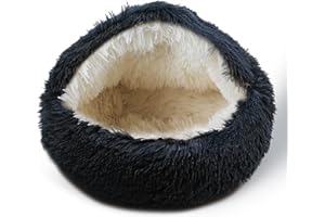 BELEEWILWON Cat Bed for Indoor Cats, Calming Cozy Cave with Self-Warming Plush, Entire Bed Machine Washable & Anti-Slip Base, Breathable Pet Bed for Small Cats&Dogs All Seasons (Dark Gray, 20 * 20inch)