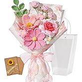 Serwalin Crochet Flower Bouquet, Pink Handmade Knitted Flowers, Crochet Tulips Galsang Flowers for Lover Girlfriend,Wife,Teacher Anniversary Birthday Mother's Day Graduation Gifts(Include Card)