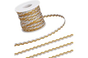 GORGECRAFT 17m 7mm Metallic Two Tone Wavy Ribbon Gold Silver Rick Rack Trim Sparkle Bending Fringe Trim Zig Zag Lace Edging R