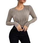 QIANZHIDU Women's Crewneck Fitted Rib Knit Long Sleeve Pullover Shirt Sweater Top
