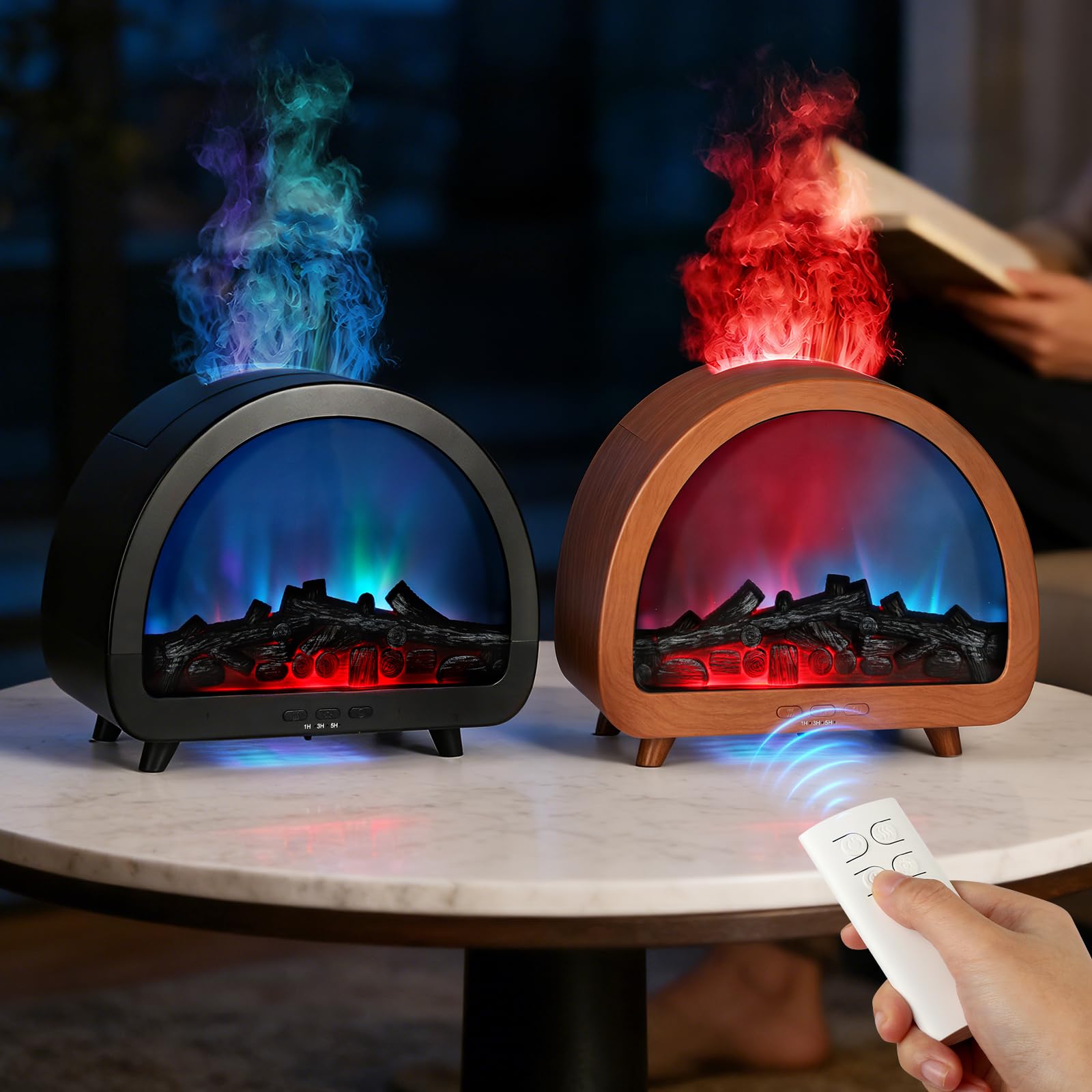 Photo 1 of 2 Pack Flame Essential Oil Diffuser 200ml Ultrasonic Cool Mist Humidifier 12 Colors LED Light with Remote Control Aromatherapy Diffuser for Home Bedroom Hotel Office Spa Yoga,Wooden Grain+Black