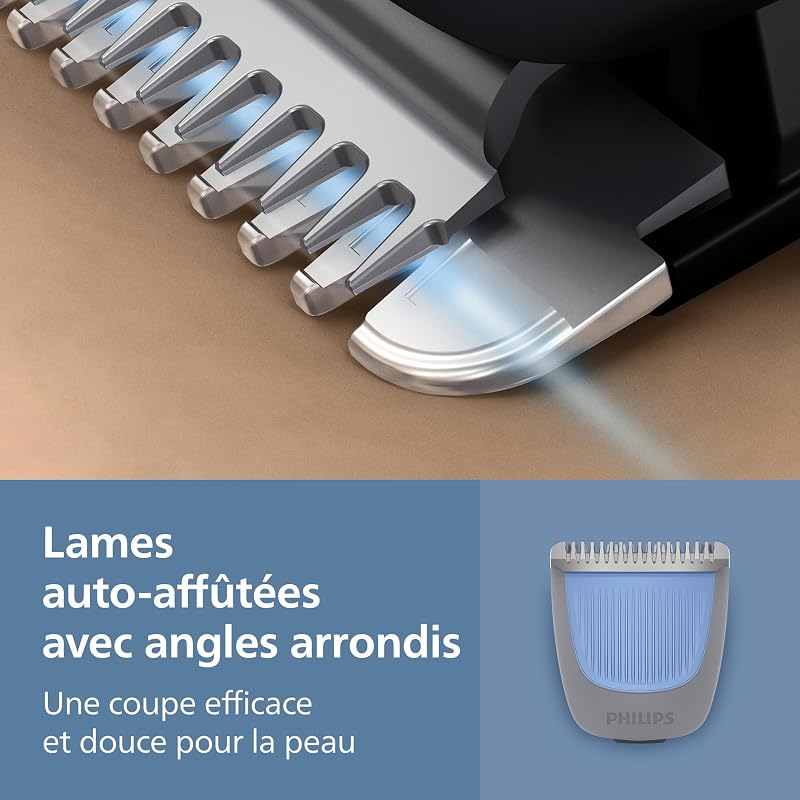 Tondeuse à barbe série 3000 – Lames angles arrondis, 20 hauteurs de coupe réglables, Sabot Lift & Trim, 100% étanche, Indicateur d’autonomie, Pochette souple, Recharge USB, Modèle BT3619/15