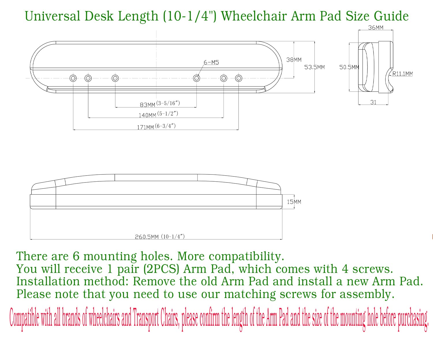 Universal Desk Arm Pad,Universal Desk Length (10-1/4