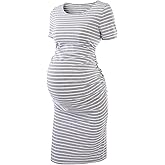 Liu & Qu Women's Maternity Bodycon Ruched Side Dress Casual Short & 3/4 Sleeve Dress for Daily Wearing Or Baby Shower