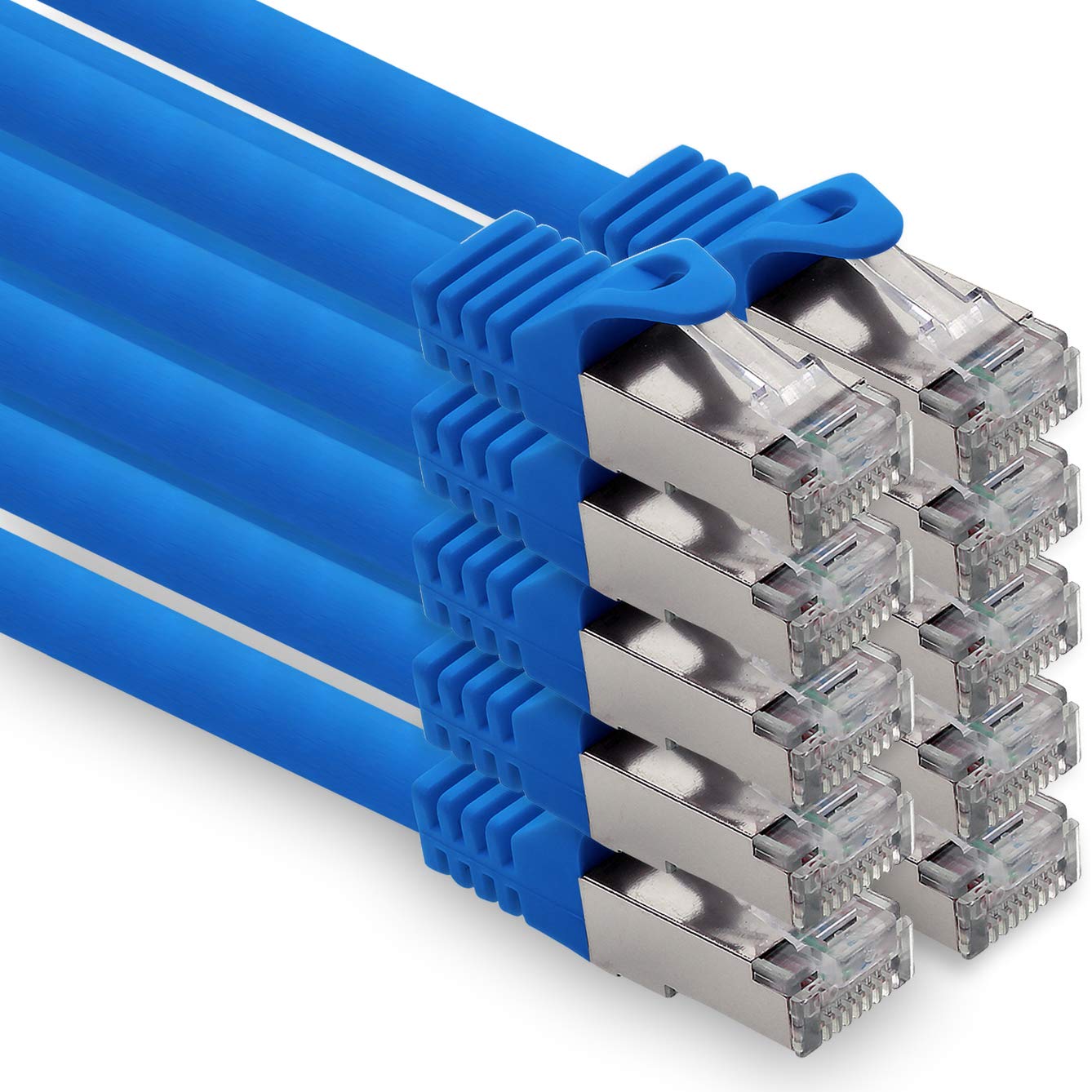 1CONN 1.0m - blue - 10 pieces CAT.7 computer Ethernet cable network cable (raw cable) patch cable S-FTP LSZH PIMF 10GB s RJ45 plug Cat6a