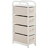 MAX Houser 4 Drawer Narrow Dresser Fabric Storage Tower Vertical Slim Storage Chest Organizer Nightstand Side/End Table Small Standing Organizer Removable Drawers Wood Top for Bedroom, Bathroom(Beige)
