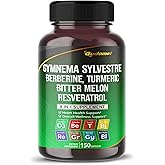 Gudomet 8-in-1 Herbal Supplement with Gymnema Sylvestre, Berberine, Turmeric, Bitter Melon & Resveratrol – Daily Herbal Support for Heart & Overall Wellness – 150 Capsules